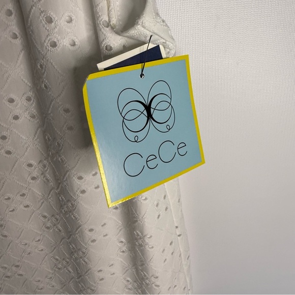 NEW CeCe Women’s White Eyelet Ruffle top cap sleeves size large. Fully lined - Picture 7 of 11